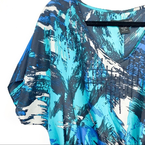 Calvin Klein Short Sleeve Patterned Blue Top - Picture 3 of 10